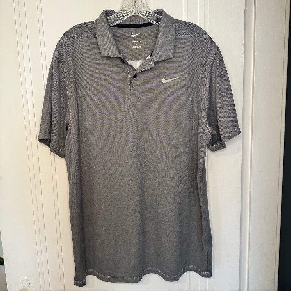 Nike Men's Gray Short-Sleeve Polo with Swoosh